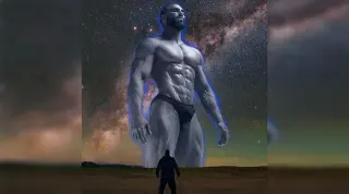 Big Gigachad vs. Manlet meme card, common rarity