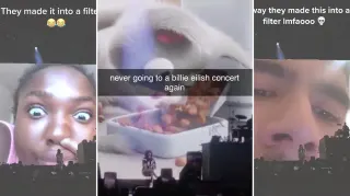Billie Eilish Concert Screen Glitch meme card, common rarity