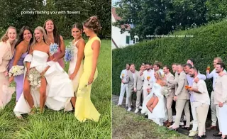 Bride Flashes Wedding Party / Ninalingstroem Flashes Groomsmen meme card, common rarity