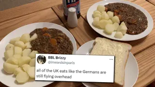 Brits Eating Like Germans Are Still Flying Overhead meme card, common rarity