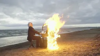 Burning Piano meme card, common rarity