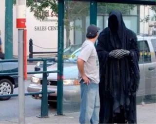 Bus Stop Grim Reaper meme card, common rarity
