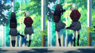 Chisato and Takina Kicking Each Other's Butt meme card, common rarity