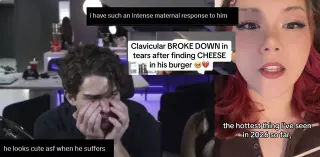 Clavicular Burger Meltdown / Clavicular Crying Over Cheese On His Burger meme card, common rarity