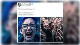 Democrat Protestor AI vs. Republican Protestor AI meme card, common rarity