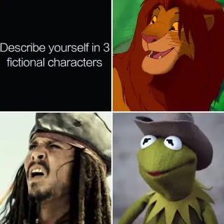 Describe Yourself in 3 Fictional Characters meme card, epic rarity