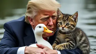 Donald Trump Cat and Duck AI Images meme card, common rarity