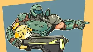 Doomguy and Isabelle meme card, rare rarity