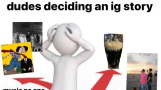 Dudes Deciding an IG Story meme card, common rarity