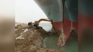Excavator Digging Out Suez Canal Ship meme card, common rarity