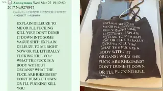 EXPLAIN DELEUZE TO ME OR I'LL FUCKING KILL YOU meme card, common rarity
