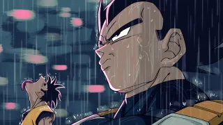 Goku and Vegeta In the Rain meme card, rare rarity