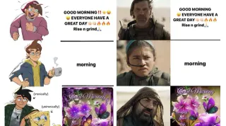 Good Morning Message Panels meme card, common rarity