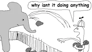 Guy Throwing Rocks at an Elephant meme card, common rarity