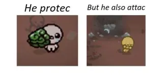 Carte meme He Protec but He Also Attac, rareté mythique