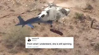Helicopter Lady Rescue meme card, common rarity