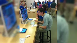 Hunched Over at the Apple Store meme card, common rarity