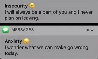 Insecurity / Anxiety Text Messages meme card, common rarity