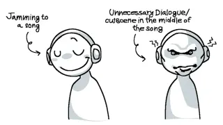 Jamming to a Song / Unnecessary Dialogue or Cutscene in the Middle of the Song meme card, common rarity