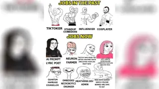 Jobs In The Past / Jobs Now meme card, common rarity