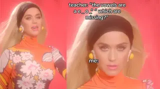 Katy Perry Singing You And I meme card, common rarity