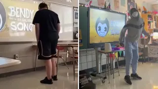 Kid Dances to "Bendy and the Ink Machine" In Class meme card, common rarity