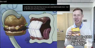 McDonald's CEO Big Arch Burger Test meme card, common rarity
