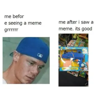 Me Before Seeing A Meme vs. Me After I Saw A Meme meme card, common rarity