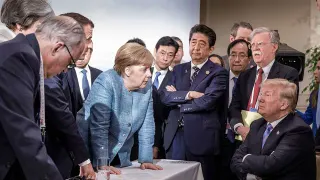 Merkel and Trump G7 Summit Photograph meme card, common rarity