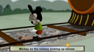 Carte meme Mickey On The Railway Picking Up Stones, rareté commune