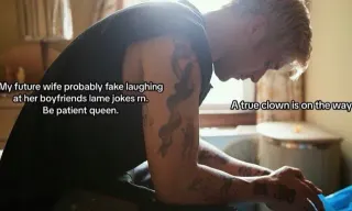 Carte meme My Future Wife Is Probably Fake Laughing / Be Patient Queen, A True Clown Is On The Way Copypasta, rareté commune
