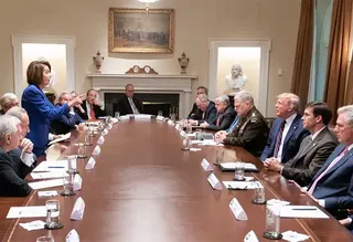 Nancy Pelosi Pointing at Donald Trump meme card, common rarity