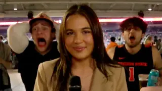 Carte meme Oregon State 67 Guys Interrupting Female Reporter Olivia Cleary, rareté commune