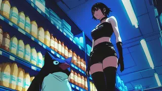 Penguin and Goth Girl meme card, common rarity