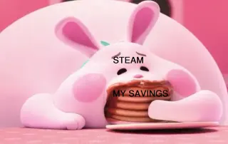 Pink Rabbit Eating Pancakes meme card, common rarity