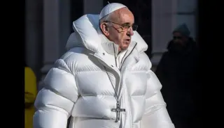 Pope in White Puffer Jacket / Pope Francis Drip meme card, common rarity