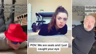 POV: We're X and We Make Eye Contact While We're Y meme card, common rarity