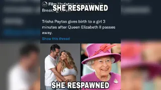 Queen Elizabeth Reincarnated As Trisha Paytas' Baby meme card, common rarity