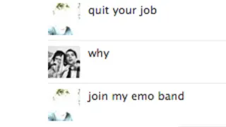 Quit Your Job. Join My Emo Band meme card, common rarity