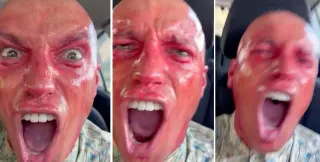 Red Screaming Man In A Car meme card, common rarity