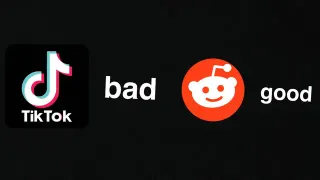 Reddit Good, TikTok Bad meme card, common rarity
