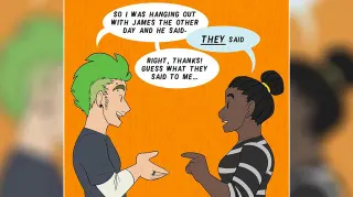Respecting Trans People's Pronouns / THEY Said meme card, common rarity