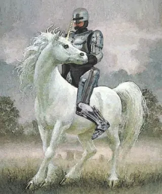 Robocop On A Unicorn meme card, common rarity