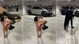 Rubi Rose Bending Over With Cybertruck Photoshops meme card, common rarity
