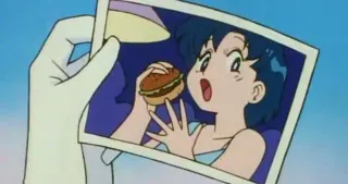 Sailor Mercury Eating a Burger meme card, common rarity