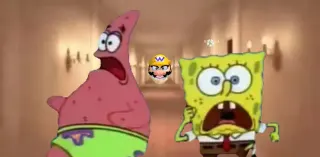 Sandy Chases SpongeBob and Patrick meme card, common rarity
