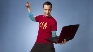Sheldon Holding a Laptop meme card, common rarity