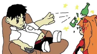 Carte meme Shinji Throwing a Bottle at Asuka, rareté commune