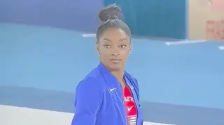 Simone Biles Turning and Staring meme card, common rarity