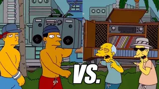 Simpsons Boombox (New vs Old) meme card, common rarity
